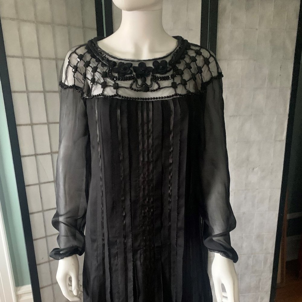 Philosophy by Alberta Ferretti Silk Pleated Dress with Black Sequins